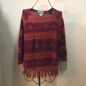 Autumn colors fringed sweater